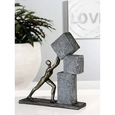 Skulptur – Strukturiertes Kunstharz, Bronze Grau, Mann Motiv, 30.5 cm - Stacking | Gilde