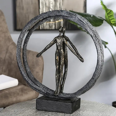 Skulptur – Strukturiertes Kunstharz, Bronze Grau, Paarmotiv, 40 cm - Paar im Ring | Gilde