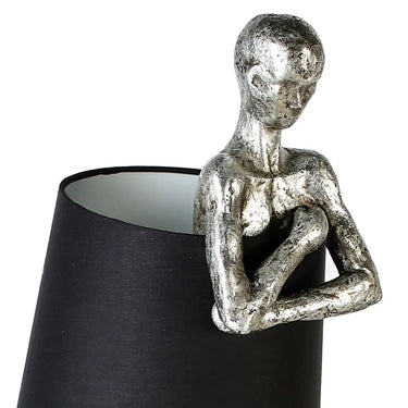 Tischleuchte – Kunstharz Antikfinish, Schwarz Silber, Mannmotiv, 58 cm - Man | Gilde