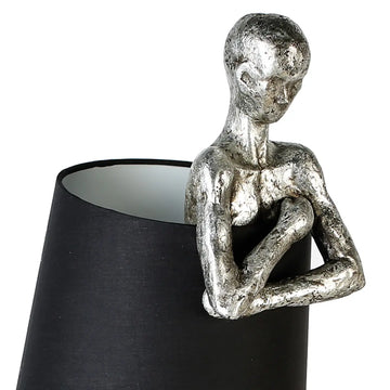 Tischleuchte – Kunstharz Antikfinish, Schwarz Silber, Mannmotiv, 58 cm - Man | Gilde