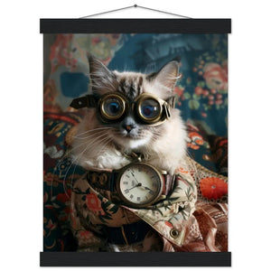 Schulposter Weibliche Balinesen-Katze, Steampunk-Stil, antike bronzefarbene Uhr, goldfarbene Brille | St Tropez Art