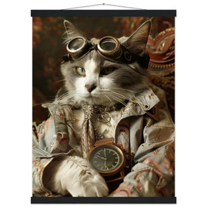 Schulposter – Chartreux Katze, Steampunk-Outfit, Blumenmuster | St Tropez Art
