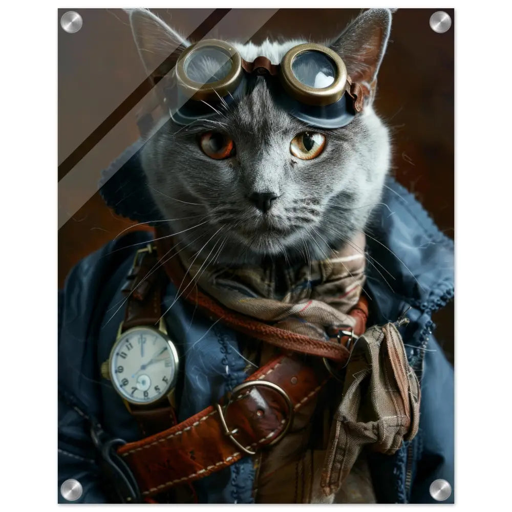 Schoolposter - Chartreux Katze, Steampunk-Outfit, Plexiglasdruck | St Tropez Art