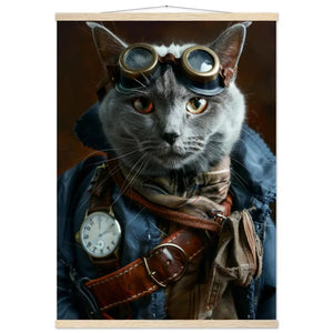 Schulposter – Chartreux-Katze Motiv, Steampunk-Kunstmotiv, Magnetische Holzaufhängung | St Tropez Art