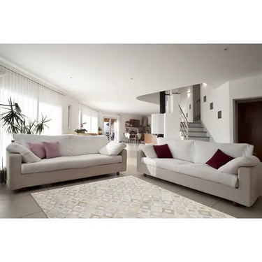 Lederteppich – Echtes Leder, Goldene Applikationen, Geometrisches Muster, 80 x 150 cm - Spark 110 | Kayoom