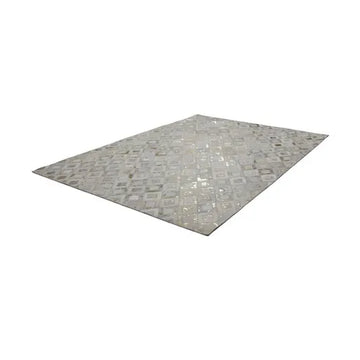 Lederteppich – Echtes Leder, Goldene Applikationen, Geometrisches Muster, 120 x 170 cm - Spark 110 | Kayoom