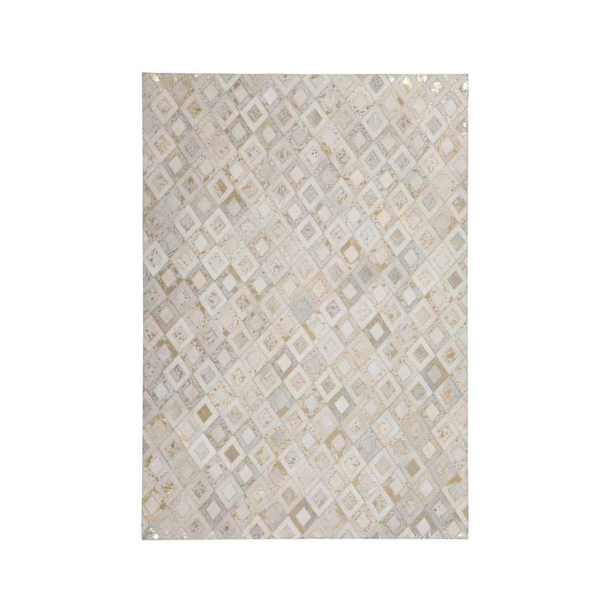 Lederteppich – Echtes Leder, Goldene Applikationen, Geometrisches Muster, 120 x 170 cm - Spark 110 | Kayoom
