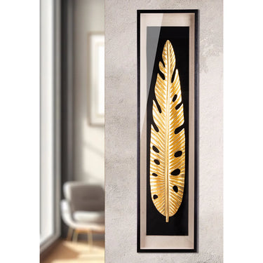 Wandbild – Glas Oberfläche, Goldfarbene Optik, Blatt Motiv - Golden Leaf | Gilde