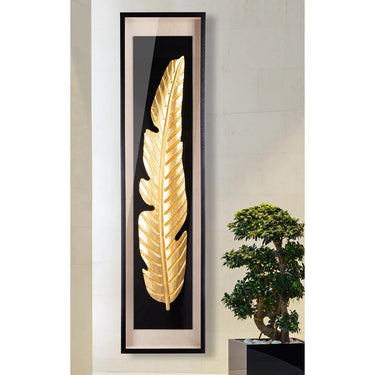 Wandbild – Glas Oberfläche, Goldfarbene Optik, Feder Motiv - Golden Feather | Gilde