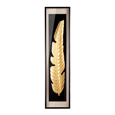 Wandbild – Glas Oberfläche, Goldfarbene Optik, Feder Motiv - Golden Feather | Gilde
