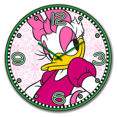 Wanduhr – Kunststoff Oberfläche, Blumen Muster, Rosa Design - Daisy Duck | Gilde