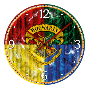 Wanduhr – MDF Oberfläche, Zauberwappen Motiv, Farbblock Design - Hogwarts | Gilde