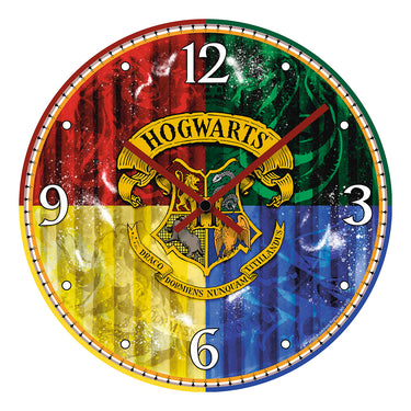 Wanduhr – MDF Oberfläche, Zauberwappen Motiv, Farbblock Design - Hogwarts | Gilde