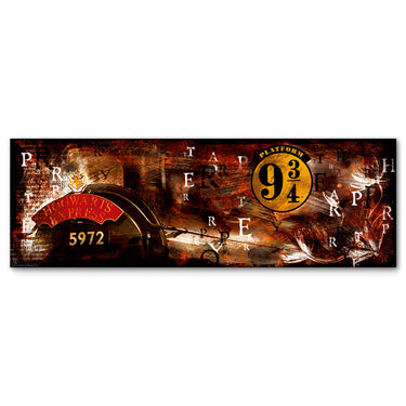 Wandbild – Holzrahmen Design, Leinwanddruck Optik, Gleis Motiv - Hogwarts Gleis 9 | Gilde