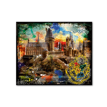 Wandbild – Holzrahmen Design, Leinwand Struktur, Fantasy Kunstwerk - Hogwarts | Gilde