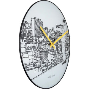 Wanduhr – Lautloses Uhrwerk, Jazzmotiv, Glasdesign - Trumpet City | NeXtime