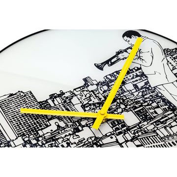 Wanduhr – Lautloses Uhrwerk, Jazzmotiv, Glasdesign - Trumpet City | NeXtime