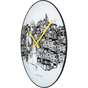 Wanduhr – Elegantes Glas, Stadtmotiv, Leises Werk - Sax City | NeXtime