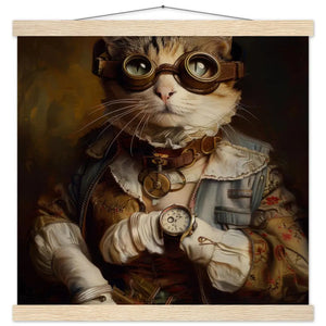 School Poster - Steampunk Vintage Ocicat Cat Motif, Matte FSC Paper, Magnetic Wooden Bars | St Tropez Art