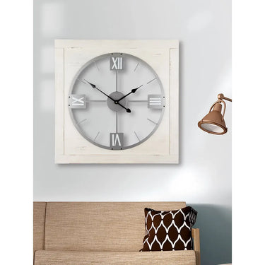 Wanduhr – MDF Holzwerkstoff, Silberfarbenes Metall, Vintage Design, 71 cm - Vintage | GILDE