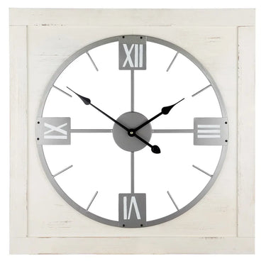 Wanduhr – MDF Holzwerkstoff, Silberfarbenes Metall, Vintage Design, 71 cm - Vintage | GILDE