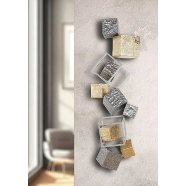 Wandrelief – Goldfarbenes Metall, Anthrazitfarbenes Metall, Gehämmert Optik, 92.1 cm - Cubes | GILDE
