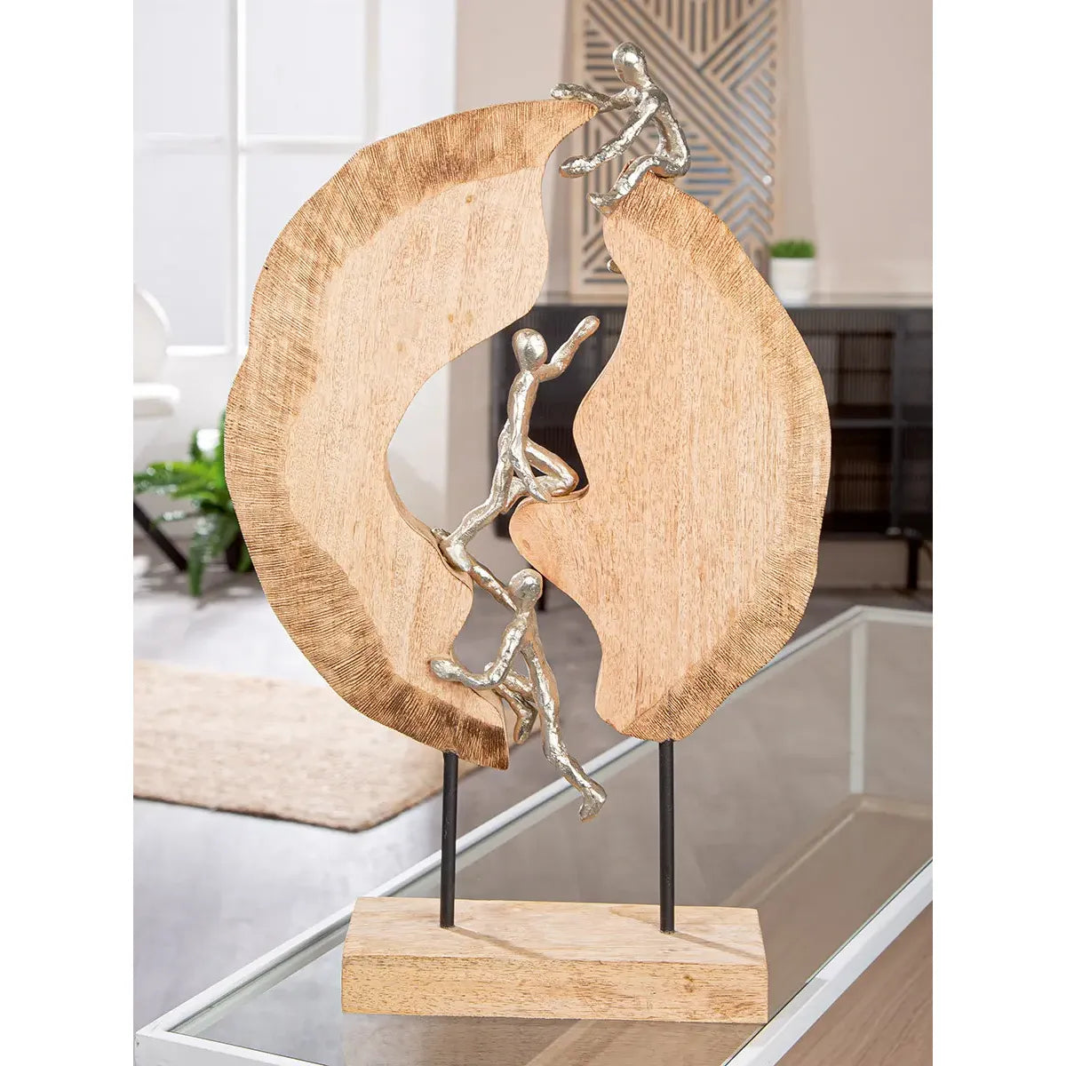 Skulptur – Edles Aluminium, Natürliches Mangoholz, Ausdrucksstarkes Design, 36 cm - Hoch Hinaus | Gilde