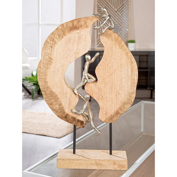 Skulptur – Edles Aluminium, Natürliches Mangoholz, Ausdrucksstarkes Design, 36 cm - Hoch Hinaus | Gilde