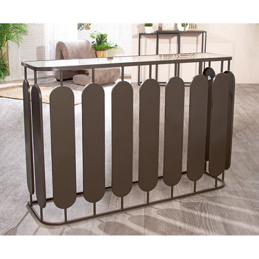 Sideboard – Metallische Optik, Anthrazitfarbenes Metall, Glaseinsatz Platte - Zulu | Gilde