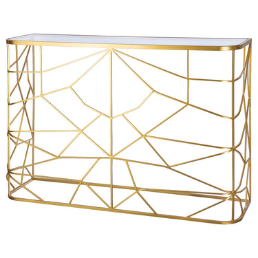 Sideboard – Goldfarbenes Metall, Geometrisches Drahtgestell, Glaseinsatz Platte - Akkurat | Gilde