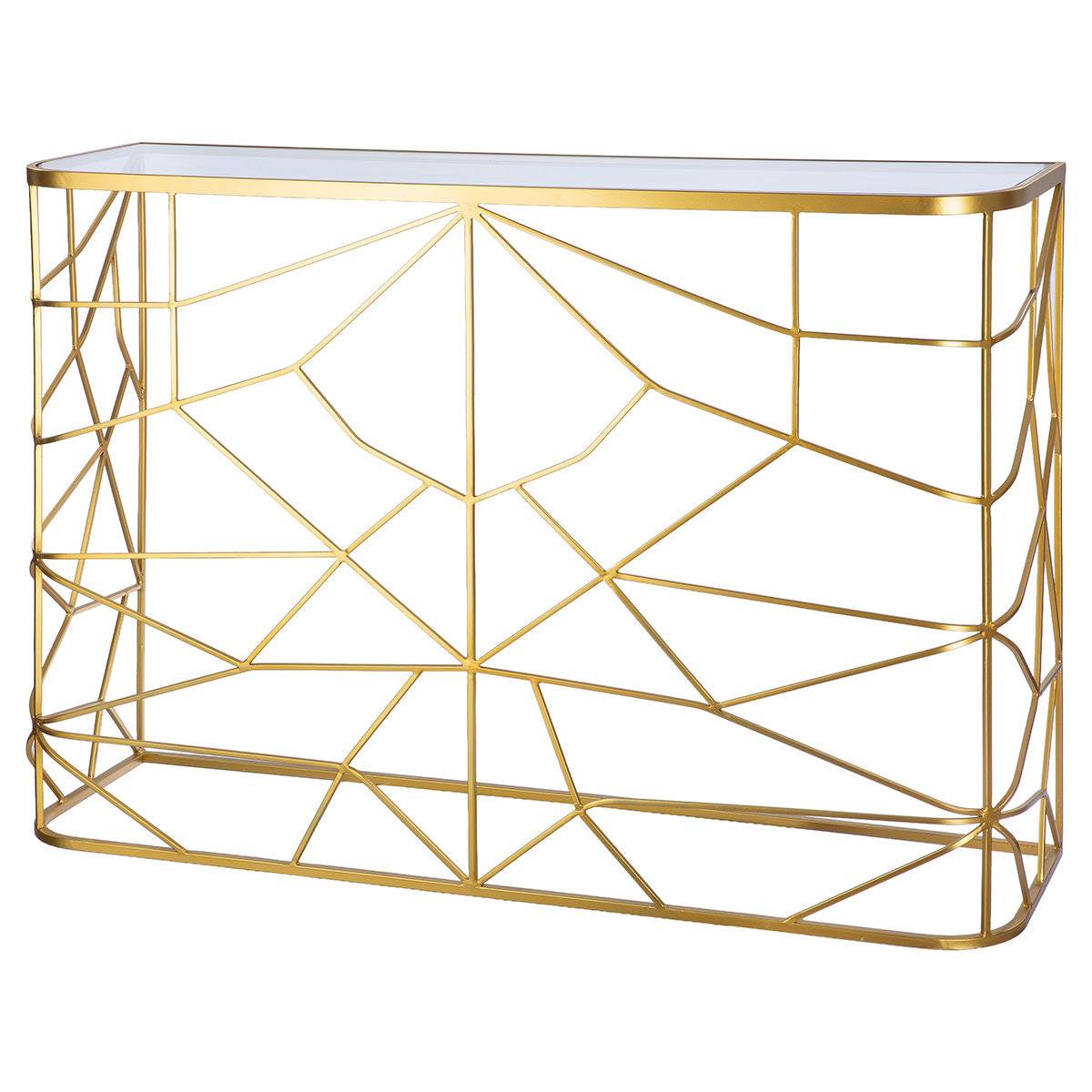 Sideboard – Goldfarbenes Metall, Geometrisches Drahtgestell, Glaseinsatz Platte - Akkurat | Gilde