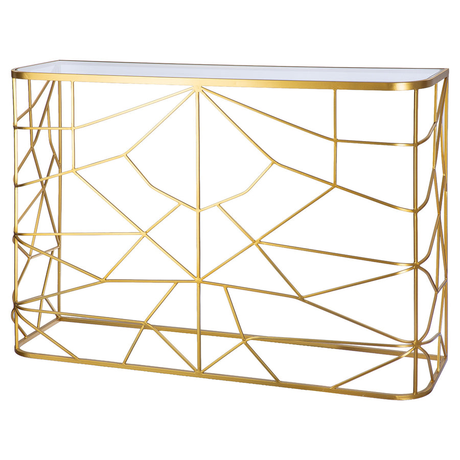 Sideboard – Goldfarbenes Metall, Geometrisches Drahtgestell, Glaseinsatz Platte - Akkurat | Gilde