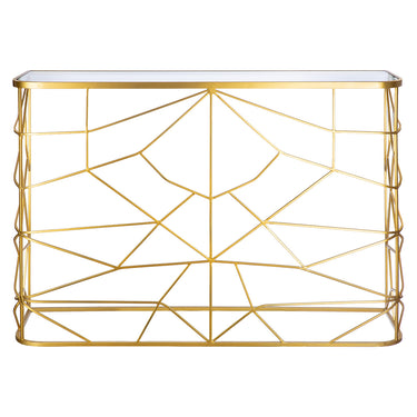 Sideboard – Goldfarbenes Metall, Geometrisches Drahtgestell, Glaseinsatz Platte - Akkurat | Gilde