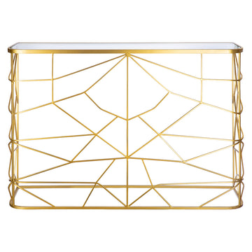 Sideboard – Goldfarbenes Metall, Geometrisches Drahtgestell, Glaseinsatz Platte - Akkurat | Gilde