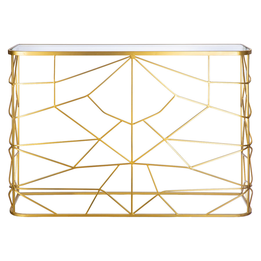 Sideboard – Goldfarbenes Metall, Geometrisches Drahtgestell, Glaseinsatz Platte - Akkurat | Gilde