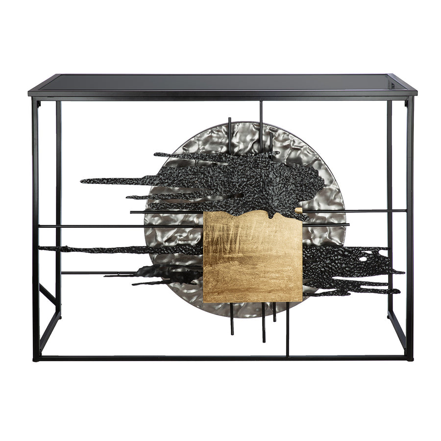 Sideboard – Goldfarbene Akzente, Schwarzes Metallgestell, Integriertes Reliefdesign - Meteor | Gilde