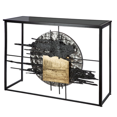 Sideboard – Goldfarbene Akzente, Schwarzes Metallgestell, Integriertes Reliefdesign - Meteor | Gilde