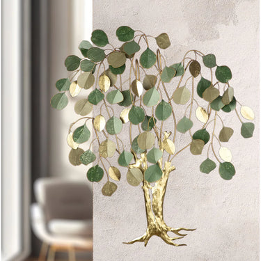 Wandrelief – Goldgrüne Blätter, Metallische Optik, Baummotiv Design - Golden Oak | Gilde