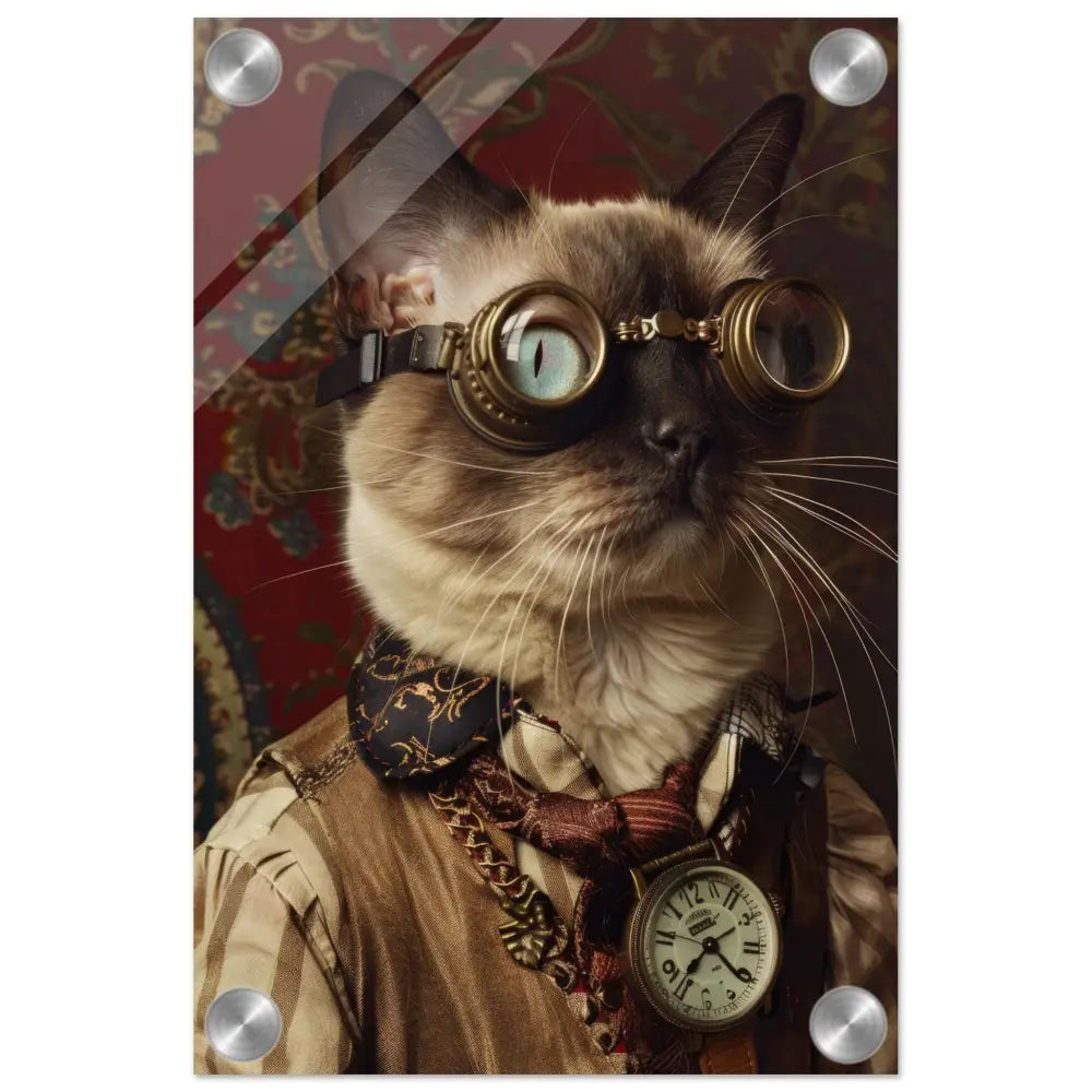 School Poster - Tonkinese Cat, Steampunk Outfit, Plexiglass Print | St Tropez Art
