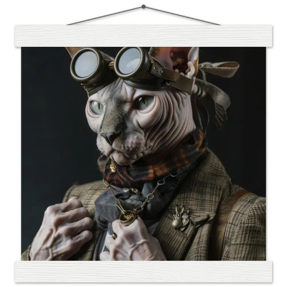 Schulposter - Männlicher Sphynx-Kater, Steampunk-Stil, goldfarbene Uhr, bronzefarbene Brille | St Tropez Art