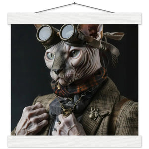 Schulposter - Männlicher Sphynx-Kater, Steampunk-Stil, goldfarbene Uhr, bronzefarbene Brille | St Tropez Art