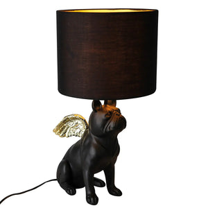Tischleuchte – Schwarzer Hund, Goldener Akzent, Stoffschirm - Flying Bulli | Gilde