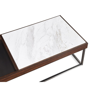 Couchtisch – Jazz Marmor, Walnussfurnier, Gebürsteter Edelstahl, 40 cm Höhe  - Ennis | Modus Furniture International