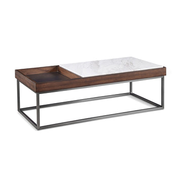 Couchtisch – Jazz Marmor, Walnussfurnier, Gebürsteter Edelstahl, 40 cm Höhe  - Ennis | Modus Furniture International