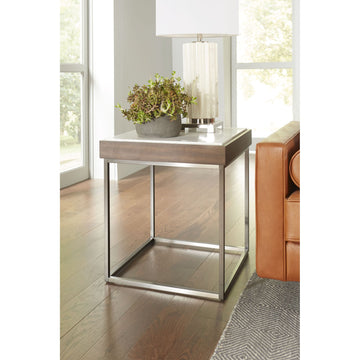 Beistelltisch – Jazz Marmor, Walnussfurnier, Gebürsteter Edelstahl, 63 cm Höhe    - Ennis | Modus Furniture International