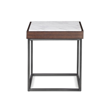 Side Table - Natural Jazz Marble Top, Walnut Veneer, Brushed Stainless Steel Base – Ennis | Modus Furniture International