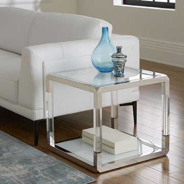 Beistelltisch – Klarglas Platte, Edelstahl Gestell, Acryl Akzente - Jasper | Modus Furniture International