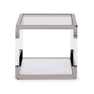 Beistelltisch – Klarglas Platte, Edelstahl Gestell, Acryl Akzente - Jasper | Modus Furniture International