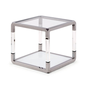 Beistelltisch – Klarglas Platte, Edelstahl Gestell, Acryl Akzente - Jasper | Modus Furniture International