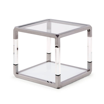 Beistelltisch – Klarglas Platte, Edelstahl Gestell, Acryl Akzente - Jasper | Modus Furniture International